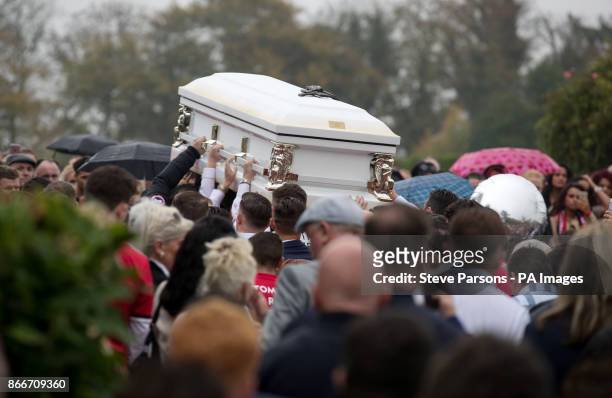 The coffin of 'Tomboy' Doherty, the nephew of Big Fat Gypsy Weddings star Paddy Doherty, arrives at Epsom Cemetery for his funeral service.