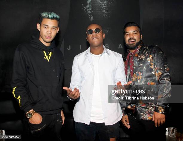 Roshon Fegan, Kyle Massey and Adrian Dev attends Lionsgate's 'Jigsaw' premiere after party on October 25, 2017 in Hollywood, California.