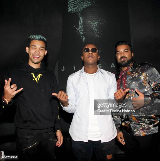 Roshon Fegan, Kyle Massey and Adrian Dev attends Lionsgate's 'Jigsaw' premiere after party on October 25, 2017 in Hollywood, California.