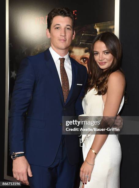 Actor Miles Teller and model Keleigh Sperry arrive at the premiere of DreamWorks Pictures and Universal Pictures' 'Thank You for Your Service' at...