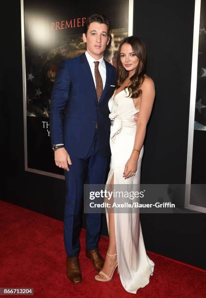Actor Miles Teller and model Keleigh Sperry arrive at the premiere of DreamWorks Pictures and Universal Pictures' 'Thank You for Your Service' at...