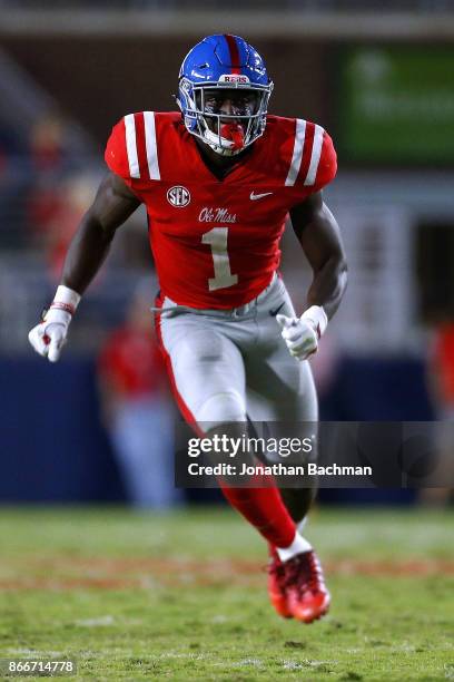 Brown of the Mississippi Rebels runs during a game against the LSU Tigers at Vaught-Hemingway Stadium on October 21, 2017 in Oxford, Mississippi.