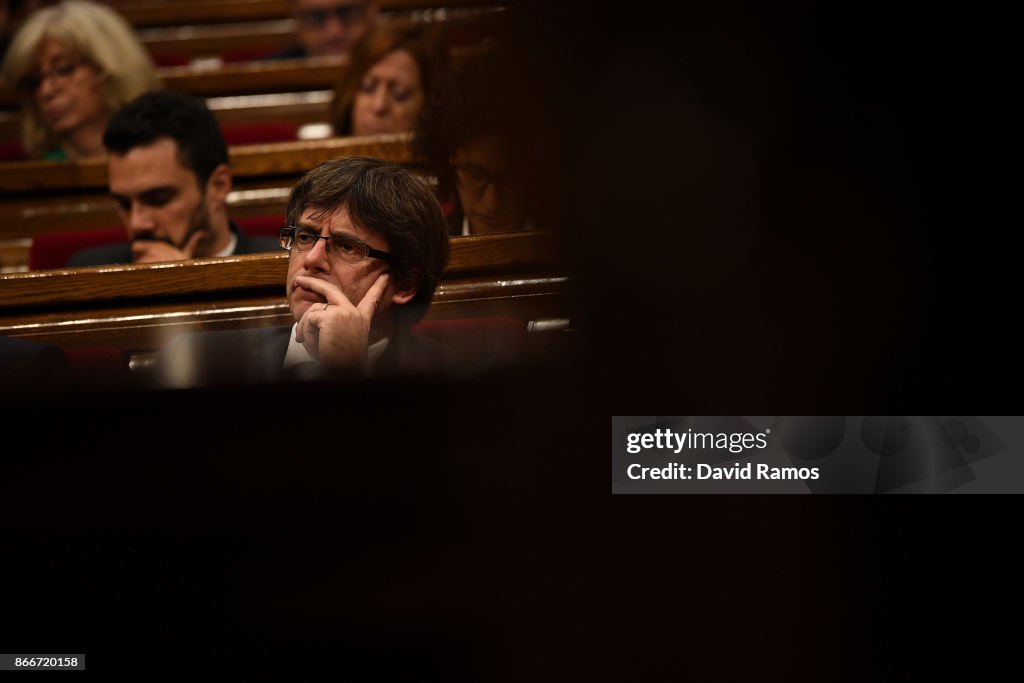 Catalan President Carles Puigdemont Makes Statement Amid Political Crisis