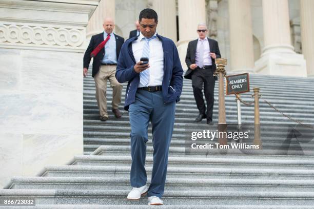 Members including Rep. Cedric Richmond, D-La., center, leave the Capitol after the House passed a fiscal 2018 budget resolution on October 26, 2017.