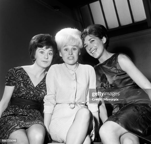 Rehearsals of 'The Rag Trade' at St Mary's Hall, Crawford Street, London. Amanda Reiss, Barbara Windsor and Miriam Karlin, 2nd January 1963.