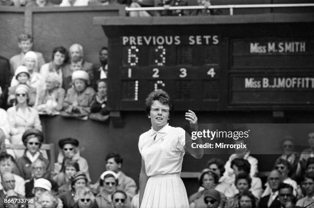 Wimbledon Tennis, Billie Jean Moffitt pictured in play against Margaret Smith, 26th June 1962.