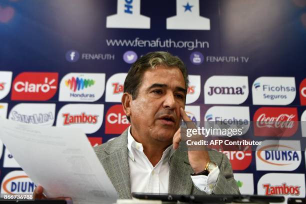 Colombian Jorge Luis Pinto, Honduras' national soccer team coach, gives a press conference to release the list of footballers who will take part in...