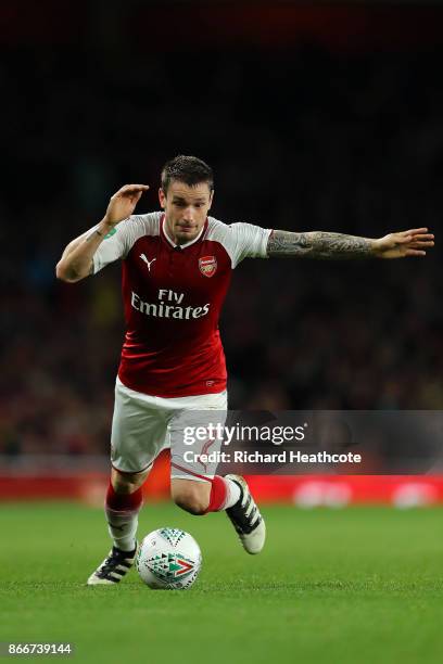 Mathieu Debuchy of Arsenal in action during the Carabao Cup Fourth Round match between Arsenal and Norwich City at Emirates Stadium on October 24,...