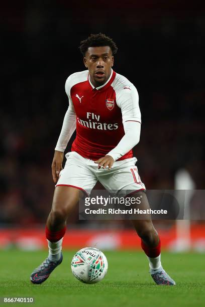 Alex Iwobi of Arsenal in action during the Carabao Cup Fourth Round match between Arsenal and Norwich City at Emirates Stadium on October 24, 2017 in...