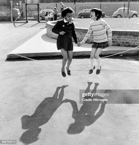 Children playing at Penton Junior School, Islington, North London, 11th March 1971. Face of Britain 1971 Feature.