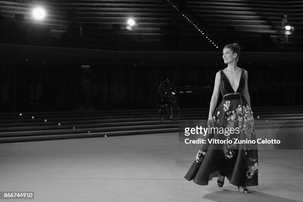 Rosamund Pike walks a red carpet for 'Hostiles' during the 12th Rome Film Fest at Auditorium Parco Della Musica on October 26, 2017 in Rome, Italy. .