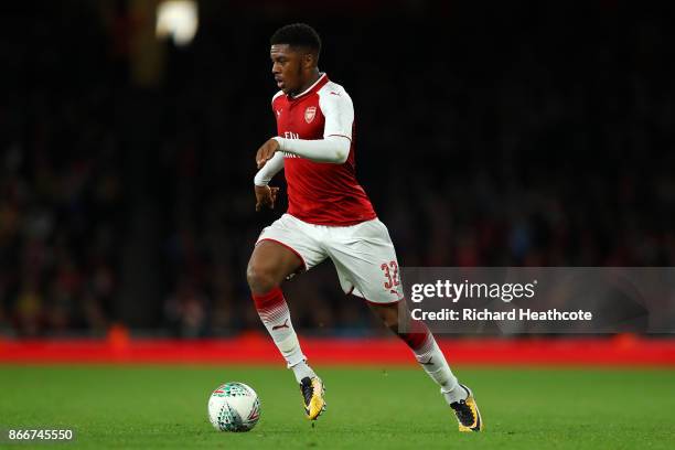 Chuba Akpom of Arsenal in action during the Carabao Cup Fourth Round match between Arsenal and Norwich City at Emirates Stadium on October 24, 2017...