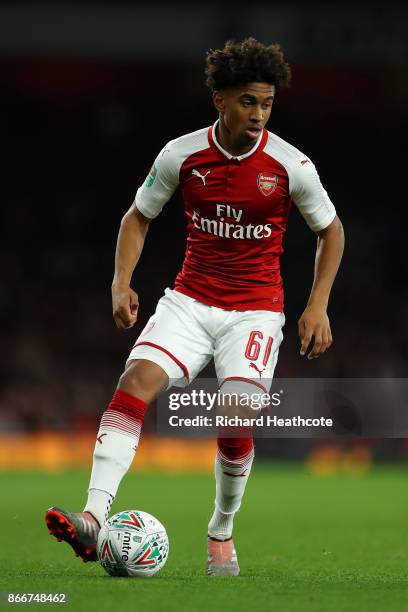 Reiss Nelson of Arsenal in action during the Carabao Cup Fourth Round match between Arsenal and Norwich City at Emirates Stadium on October 24, 2017...