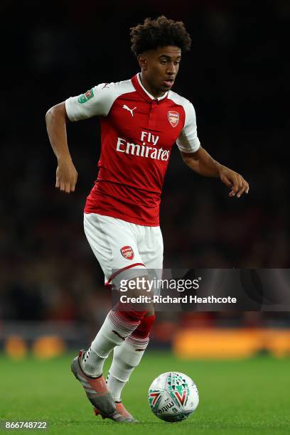Reiss Nelson of Arsenal in action during the Carabao Cup Fourth Round match between Arsenal and Norwich City at Emirates Stadium on October 24, 2017...