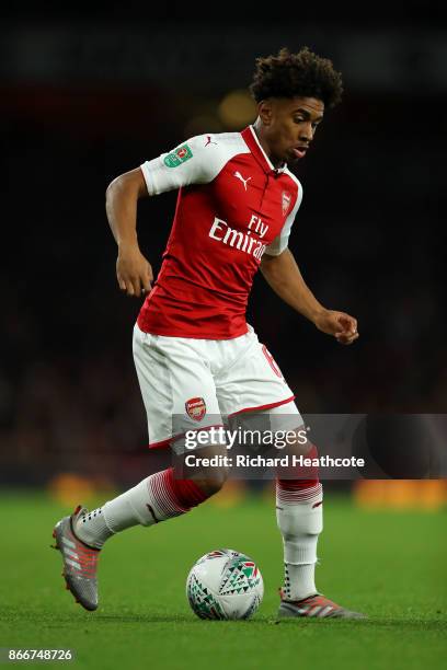 Reiss Nelson of Arsenal in action during the Carabao Cup Fourth Round match between Arsenal and Norwich City at Emirates Stadium on October 24, 2017...