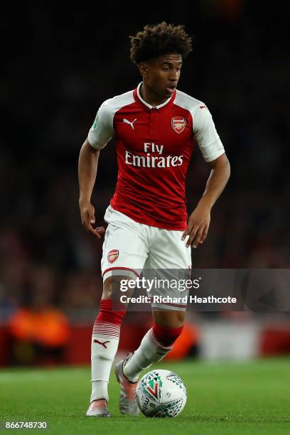 Reiss Nelson of Arsenal in action during the Carabao Cup Fourth Round match between Arsenal and Norwich City at Emirates Stadium on October 24, 2017...