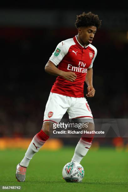 Reiss Nelson of Arsenal in action during the Carabao Cup Fourth Round match between Arsenal and Norwich City at Emirates Stadium on October 24, 2017...