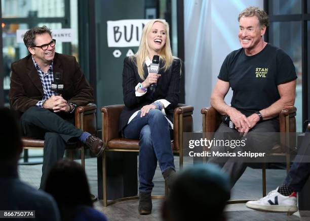 Dana Gould, Janet Varney and John C. McGinley discuss "Stan Against Evil" at Build Studio on October 26, 2017 in New York City.