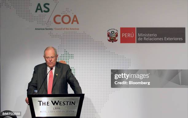 Pedro Pablo Kuczynski, Peru's president, speaks during the Americas Society/Council of the Americas 2017 Latin American Cities Conference in Lima,...