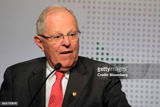 Pedro Pablo Kuczynski, Peru's president, speaks during the Americas Society/Council of the Americas 2017 Latin American Cities Conference in Lima,...