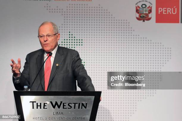 Pedro Pablo Kuczynski, Peru's president, speaks during the Americas Society/Council of the Americas 2017 Latin American Cities Conference in Lima,...