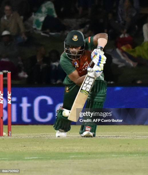 Sabbir Rahman of Bangladesh is in action during the first T20 international cricket match between South Africa and Bangladesh at The Mangaung Oval in...