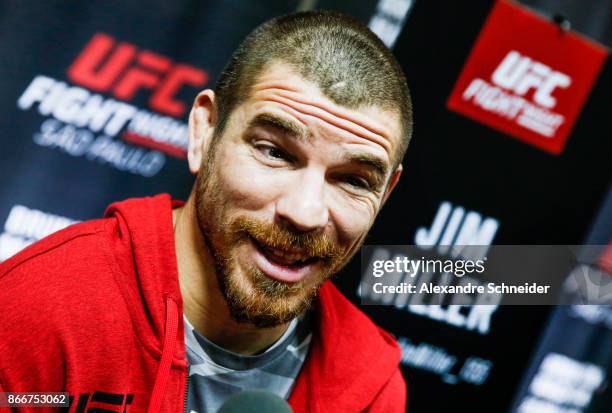The contender Jim Miller speakes to the press during the Ultimate Media Day at the Matsubara Hotel for the UFC Fight Night Sao Paulo on October 26,...