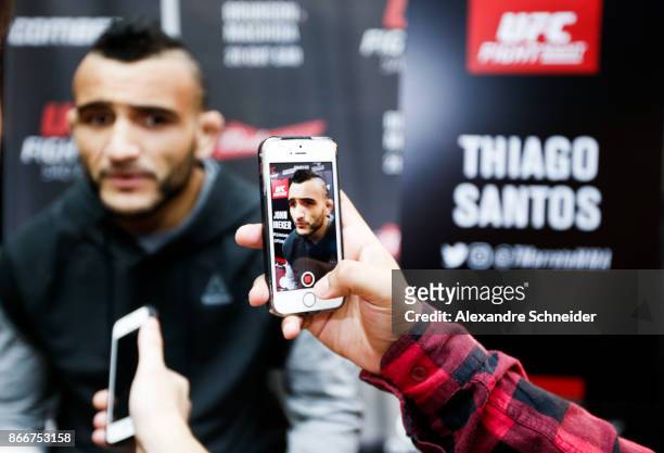 Lightweight contender John Lineker Speakes to the press during the Ultimate Media Day at the Matsubara Hotel for the UFC Fight Night Sao Paulo on...