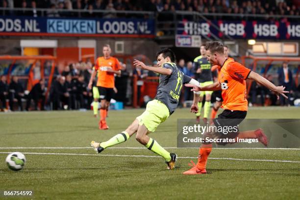 Hirving Lozano of PSV scores his sideÃs second goal to make it 0-2 during the Dutch KNVB Beker match between FC Volendam v PSV at the Kras Stadium on...