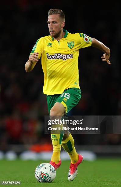 Marco Stiepermann of Norwich in action during the Carabao Cup Fourth Round match between Arsenal and Norwich City at Emirates Stadium on October 24,...