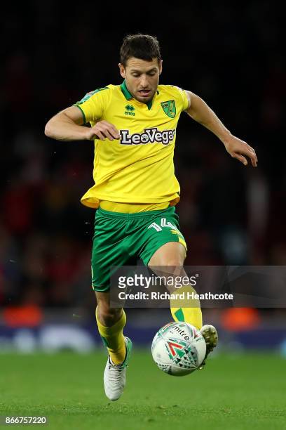 Wesley Hoolahan of Norwich in action during the Carabao Cup Fourth Round match between Arsenal and Norwich City at Emirates Stadium on October 24,...