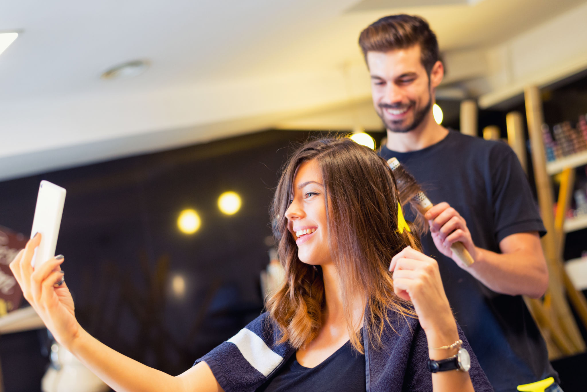 happy woman hair salon