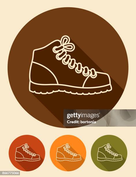 flat design thin line camping hiking boots icon with side shadow - lace vector stock illustrations