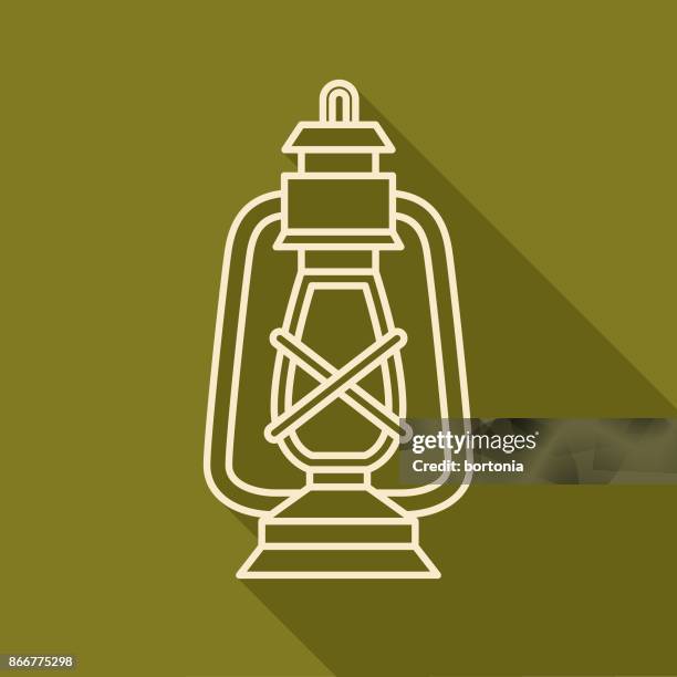 flat design thin line camping lantern icon with side shadow - old lantern vector stock illustrations