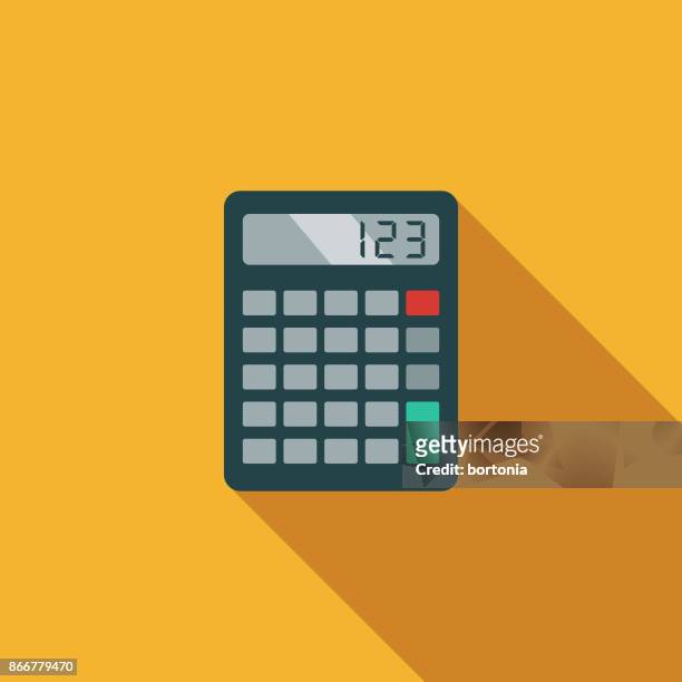 flat design banking and finance calculator icon with side shadow - subtraction stock illustrations