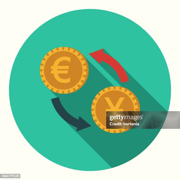 flat design banking and finance currency exchange icon with side shadow - banking sign stock illustrations