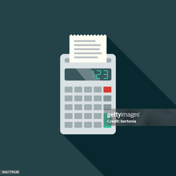 flat design banking and finance calculator icon with side shadow - printing out stock illustrations