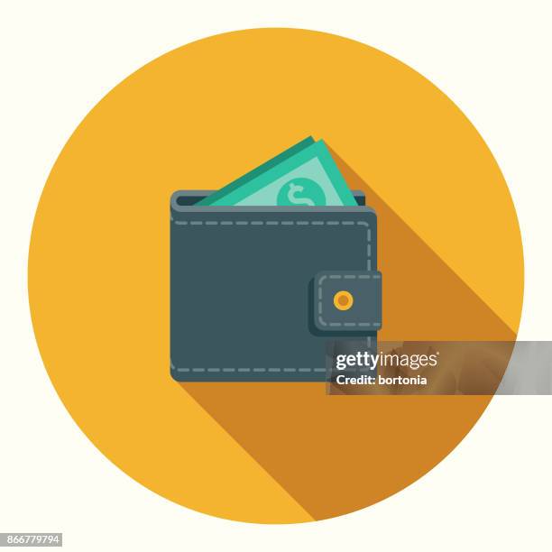 flache bauform banking und finance brieftasche icon mit seite schatten - wallet stock-grafiken, -clipart, -cartoons und -symbole