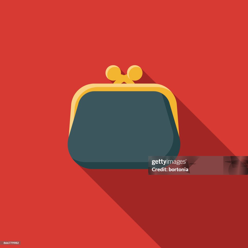 Flat Design Banking and Finance Coin Purse Icon with Side Shadow