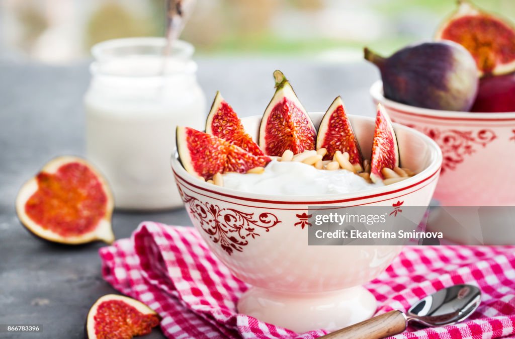Breakfast with plain yogurt and figs