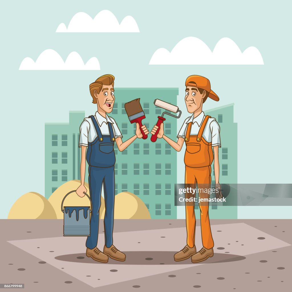 Trabajadores Con La Herramienta De Dibujos Animados De Paisaje Urbano Ilustración de stock - Getty Images Trabajadores Con La Herramienta De Dibujos Animados De Paisaje Urbano Ilustración de stock - Getty Images