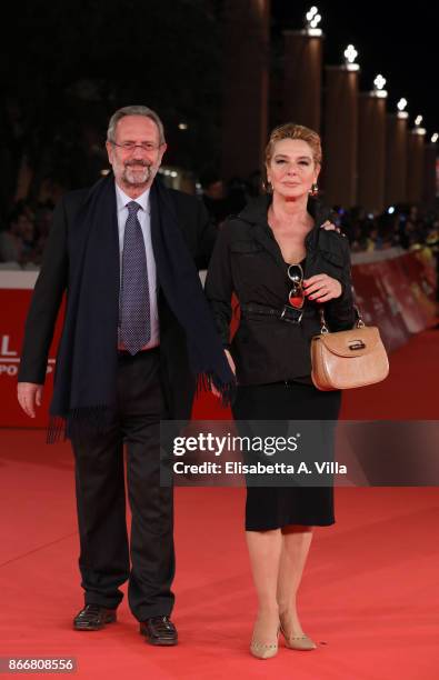 Roberto Zaccaria and Monica Guerritore walk a red carpet for Hostiles during the 12th Rome Film Fest at Auditorium Parco Della Musica on October 26,...