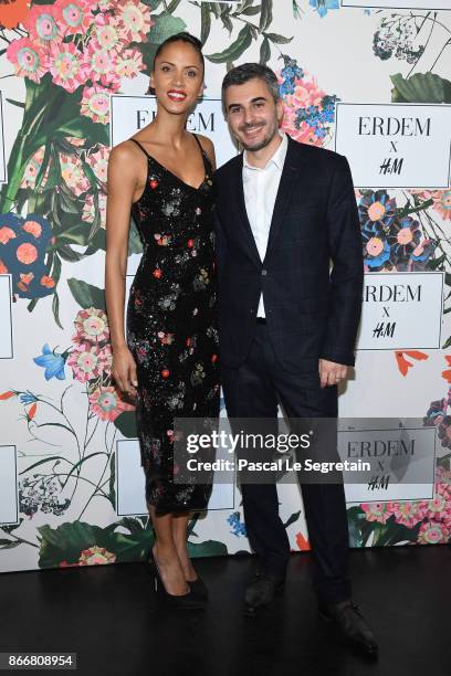 Noemie Lenoir and Thomas Lourenco attends ERDEM X H&M Paris Collection Launch at Hotel du Duc on October 26, 2017 in Paris, France.