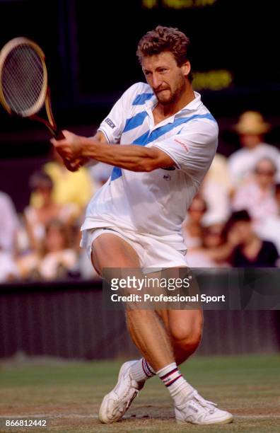 Miloslav Mecir of Czechoslovakia in action during the Wimbledon Lawn Tennis Championships at the All England Lawn Tennis and Croquet Club circa June...