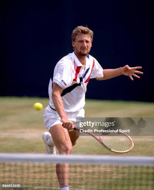 Miloslav Mecir of Czechoslovakia in action during the Wimbledon Lawn Tennis Championships at the All England Lawn Tennis and Croquet Club circa June...