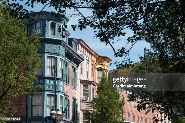 historic buildings in downtown jim thorpe - jim thorpe pennsylvania stock pictures, royalty-free photos & images