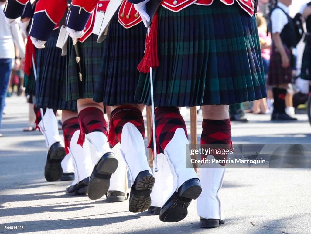 Scottish band members wearing kilts