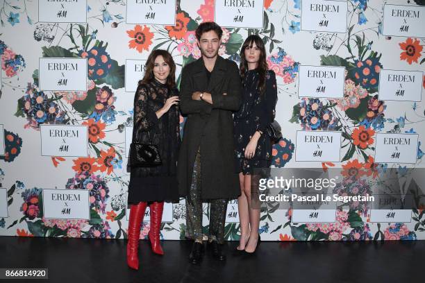 Elsa Zylberstein, Francisco Lachowski and Jessieann Lachowski attend ERDEM X H&M Paris Collection Launch at Hotel du Duc on October 26, 2017 in...