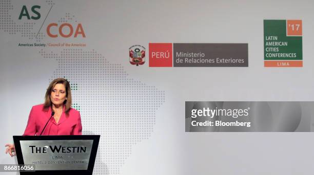 Mercedes Araoz, Peru's prime minister, speaks during the Americas Society/Council of the Americas 2017 Latin American Cities Conference in Lima,...