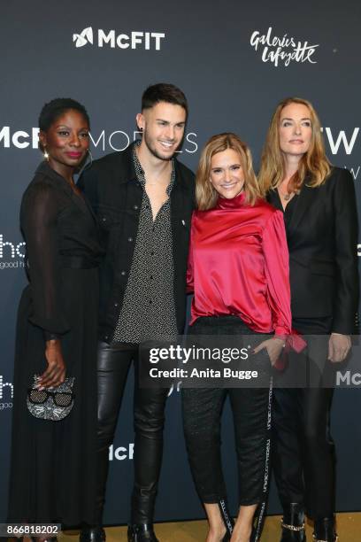 Nikeata Thompson, Baptiste Giabiconi, Anja Tillack and Tanja Patitz attend the 'New Body Award by McFit Models' at Tempodrom on October 26, 2017 in...